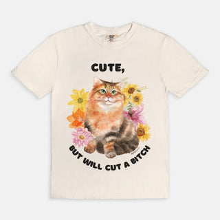Cute, but Will Cut a B*tch - Funny Cat T-Shirt