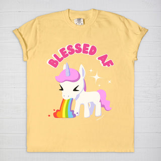 Blessed AF Unicorn Barfing a Rainbow Funny Sarcastic T-Shirt