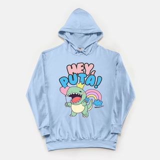 Hi Puta! Funny Dino Princess Hey Puta Graphic Hoodie Sweatshirt