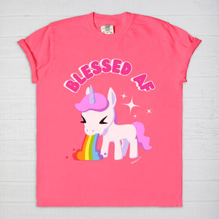 Blessed AF Unicorn Barfing a Rainbow Funny Sarcastic T-Shirt